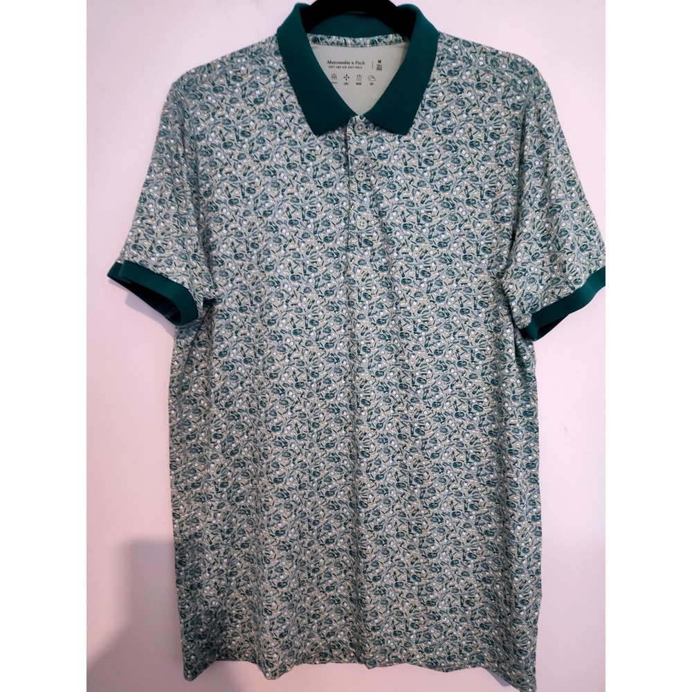 Abercrombie & Fitch Air Knit Polo Mens Medium Tall Breakfast Golf Print Green